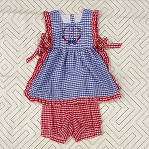 The Bubble Bee Gingham Fourth of July Two Piece Outfit - T